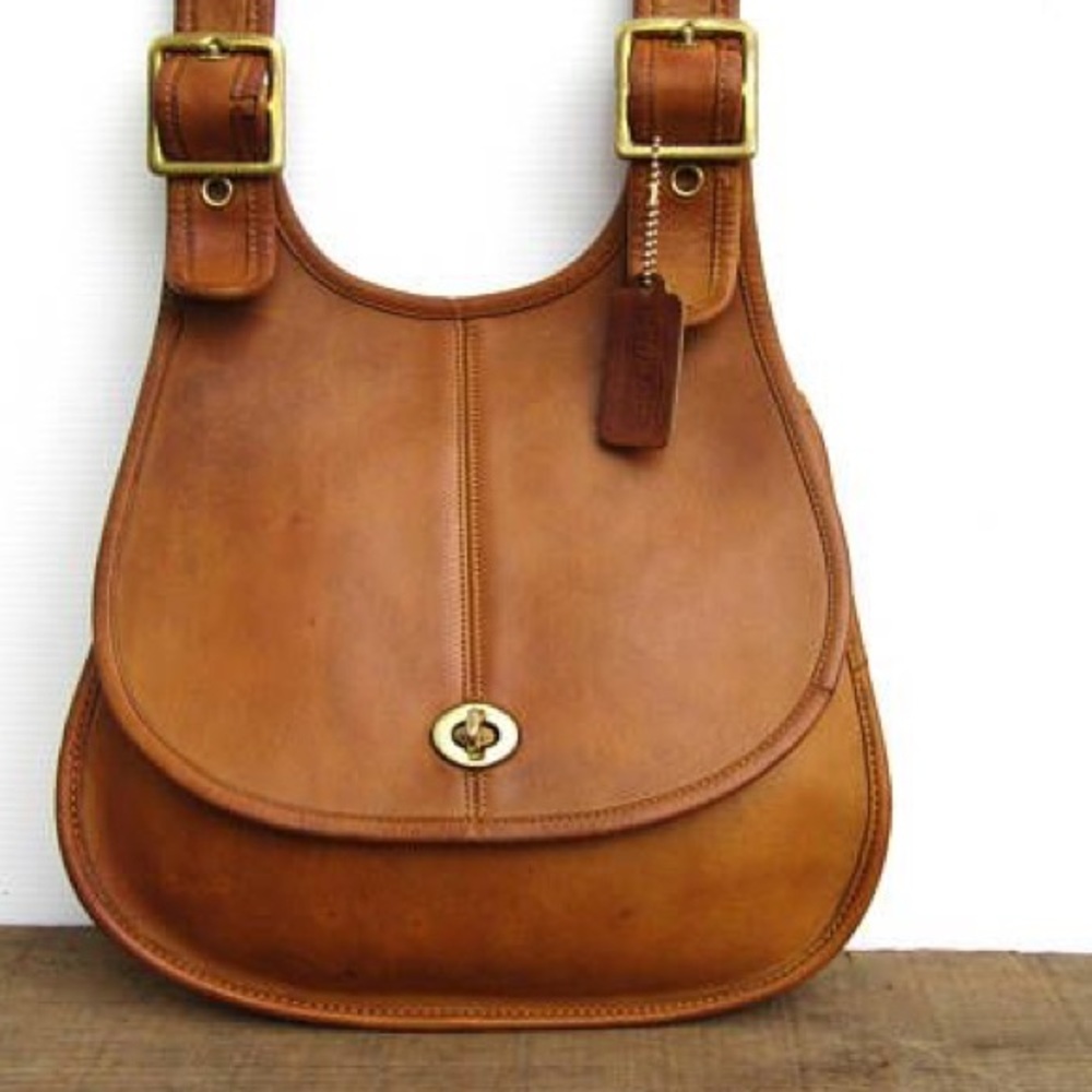 Authentic Vintage Coach Crescent Saddle Bag Cognac